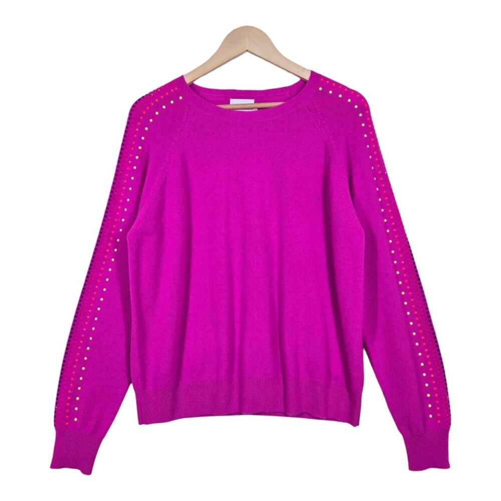 Brodie Cashmere Stardust Sleeve Crewneck Sweater M Pink Fuschia Rhinestone